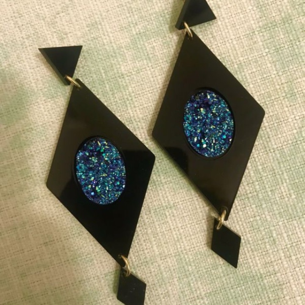 Melody Ehsani Black/Blue Druzy Stone Earrings #AS
